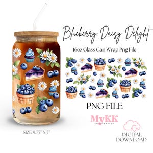 Blueberry Daisy Delight 16oz Libbey Wrap Sublimation Design Png, Floral Blueberry Png, Blueberry png, Blueberry Picnic, Design Download