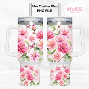 Pink Flowers Tumbler Wrap, 40oz Tumbler Sublimation Design Png, Floral Tumbler, Wildflower Tumbler, Flowers Tumbler, DIGITAL ONLY