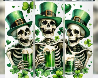 St.Patrick&#39;s Day Tumbler Wrap, 20oz Tumbler Sublimation Design, St.Patricks Skeletons Tumbler Wrap, St.Patrick&#39;s Png, Shamrock Tumbler Wrap