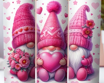 Valentines Gnome PNG, Gnome Sublimation, 20oz Skinny Tumbler Sublimation Design, Valentines Gnome Tumbler Wrap, Valentine Tumbler Wrap