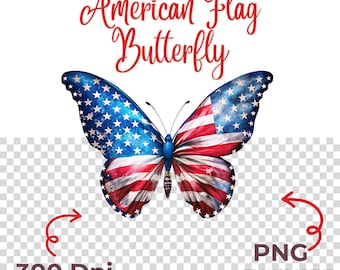 Imágenes prediseñadas de mariposas con la bandera estadounidense, 4 de julio PNG (descarga digital)