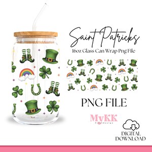 Saint Patricks Day Can Glass Png, 16oz Libbey glass Png, Clover Png, Lucky Charms Png, St Patricks Png, Clover Leaf Png, Digital Download
