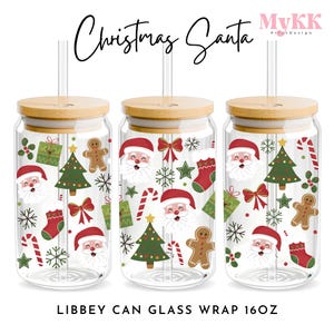 Jultomten Libbey-wrap, 16oz Libbey Wrap sublimeringsdesign png, glasburkwrap png, julglasmugg, jul, design nedladdning