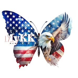 Patriotic Butterfly with Eagle Clipart, American Flag Butterfly Clipart, 4th of July Butterfly Png, 4th of July Sublimation Design