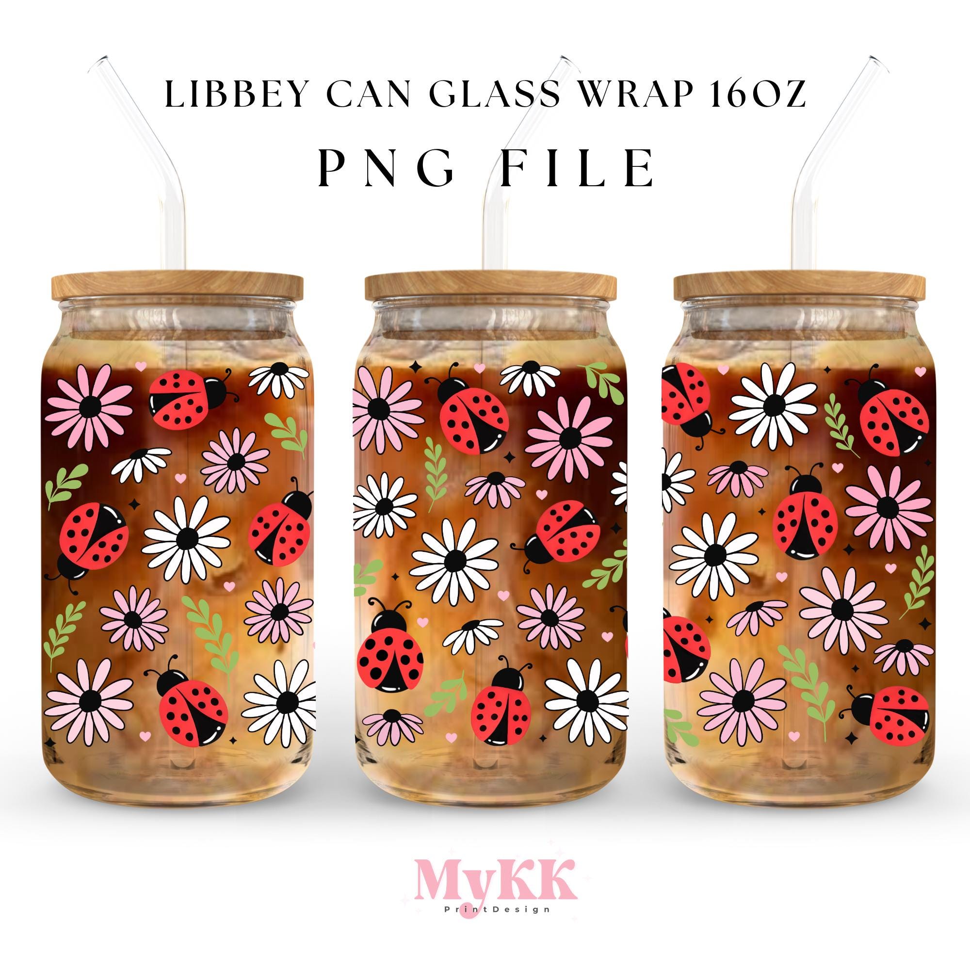 Floral Ladybug 16oz Libbey Glass Can Wrap, Sublimation Design Png ...