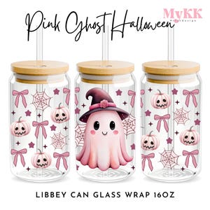 Pink Ghost coquette Libbey Glass Wrap, 16oz Libbey Wrap Sublimation Design Png, Glass Can Wrap PNG, Halloween Glass Cup, Design Download