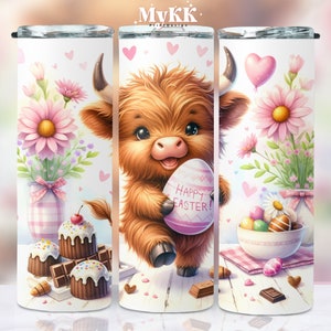 Easter Baby Highland Cow Tumbler Design, 20oz Skinny Tumbler Wrap Png, Easter Tumbler Wrap Png, Highland Cow Tumbler, Digital Download