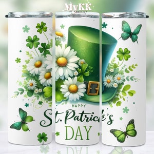 St Patrick&#39;s Day Hat Tumbler, 20oz Tumbler Sublimation Design, Flower Tumbler Wrap, Lucky Tumbler Wrap, StPatricks PNG, Digital Download
