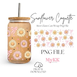 Sunflower Coquette Libbey Glass Wrap, 16oz Libbey Wrap Sublimation Design Png, Sunflower Glass Can Wrap, Spring Flowers, Design Download