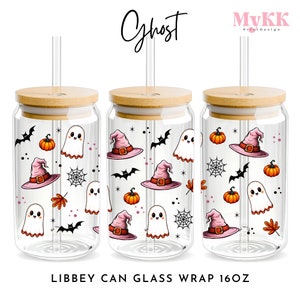 Jolie canette de bière en verre de 16 oz pour Halloween, 16 oz Libbey Wrap sublimation design png, Halloween Vibes Libbey 16 oz, fantôme mignon 16 oz, téléchargement design
