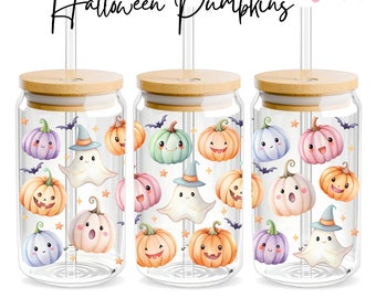 Halloween Pumpkins Libbey Glass Wrap, 16oz Libbey Wrap Sublimation Design Png, Glass Can Wrap PNG, Halloween Glass Cup, Design Download