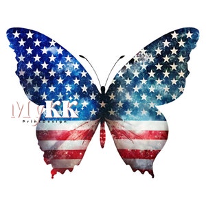 Patriotic Butterfly Clipart PNG, American Flag Butterfly Clipart, 4th of July Butterfly Clipart, Patriotic Sublimation, Sublimation Design