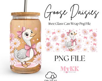 Goose Daisies Libbey Glass Wrap, 16oz Libbey Wrap Sublimation Design Png, Spring Glass Can Wrap, Coquette Bow, Goose Spring, Design Download