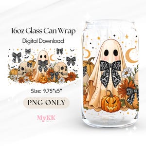 Ghost Pumpkins Coquette Libbey Glass Wrap, 16oz Libbey Wrap Sublimation Design Png, Coquette Halloween, Autumn Glass Cup, Design Download