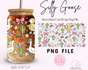 Silly Goose Libbey Glass Wrap, 16oz Libbey Wrap Sublimation Design Png, Silly Goose Boho, Silly Goose Cherry, Goose Spring, Design Download