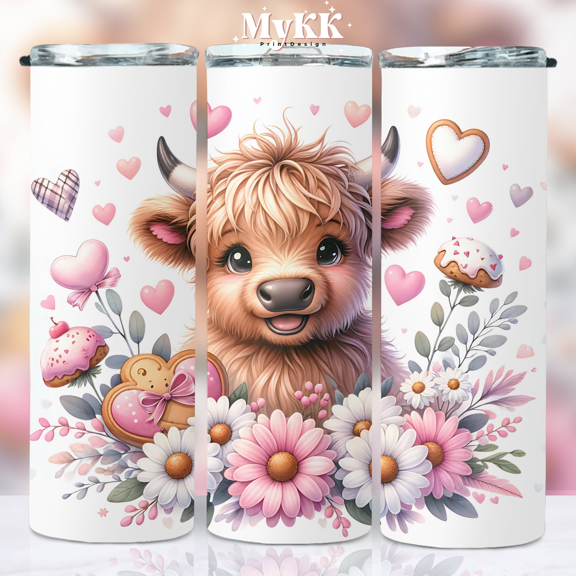 Cute Highland Cow Flower Tumbler Png 20 Oz Skinny Tumbler Sublimation ...