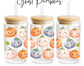 Ghost Pumpkins Libbey Glass Wrap, 16oz Libbey Wrap Sublimation Design Png, Glass Can Wrap PNG, Halloween Glass Cup, Design Download