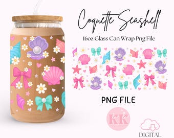 Coastal Coquette PNG, 16oz Libbey Wrap Sublimation Design Png, Libbey 16oz  Can Glass, Coquette Seashell PNG, Summer Vibes, Design Download