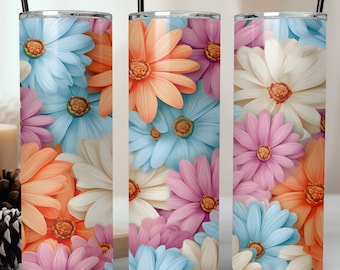 Colorful Daisies 20oz Skinny Tumbler Sublimation Design, Flower Tumbler Png, Daisy Tumbler, Floral Tumbler Wrap, Instant DIGITAL ONLY