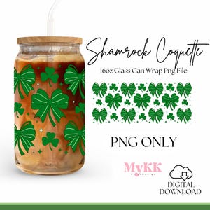 Green Coquette Bow 16oz can glass wrap, 16oz Libbey glass Png, Clover Bow Png, Shamrock Coquette Png, St Patrick wrap Png, Digital Download