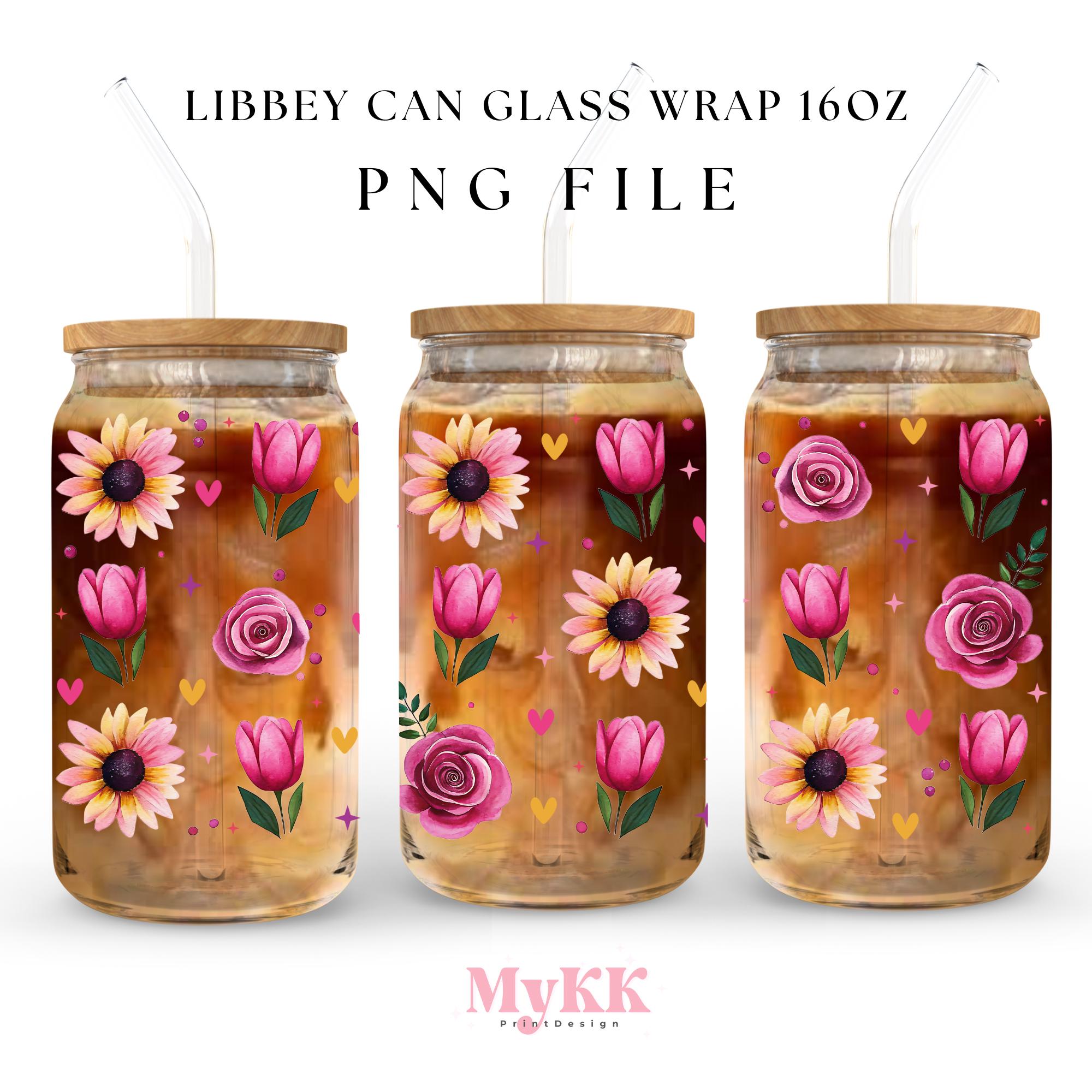 Floral Flowers Libbey Glass Wrap, 16oz Libbey Wrap Sublimation Design ...