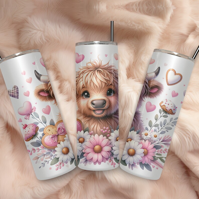 Cute Highland Cow Flower Tumbler Png 20 Oz Skinny Tumbler Sublimation ...
