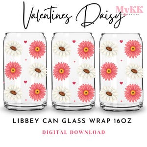 Gänseblümchen Blumen Libbey Glasverpackung, 16 Unze Libbey Wrap Sublimationsentwurf Png, Blumen Libbey Glasverpackung, Wildblumen Glasverpackung, Design Download