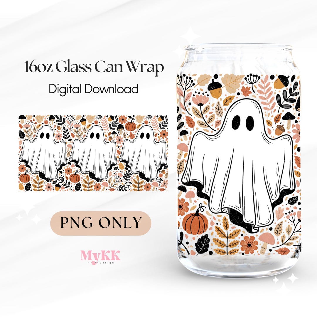 Ghosts Wildflower Libbey Glass Wrap, 16oz Libbey Wrap Sublimation ...