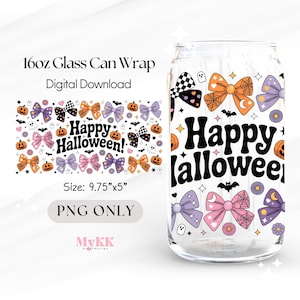 Coquette Halloween Libbey Glass Wrap, 16oz Libbey Wrap Sublimation Design Png, Halloween Bows Tumbler, Halloween Glass Cup, Design Download
