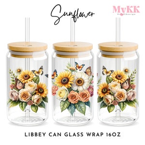 Sunflower Libbey Glass Wrap, 16oz Libbey Wrap Sublimation Design Png, Libbey Glass Wrap PNG, Wildflower Glass Wrap, Design Download