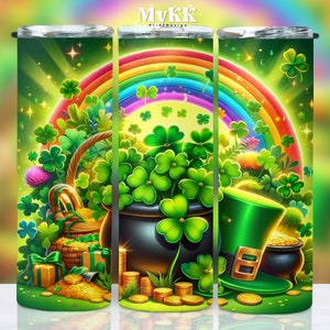 St.Patrick&#39;s Shamrock and Rainbow Png, 20oz Tumbler Sublimation Design, St.Patrick&#39;s Tumbler Wrap, Lucky Tumbler Wrap, Irish Tumbler Wrap,