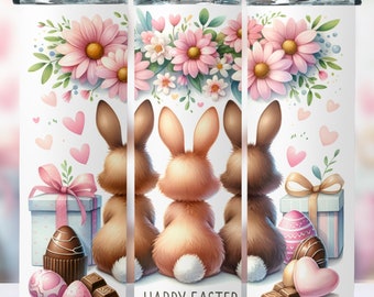Easter Bunny Floral Tumbler Wrap, 20oz Skinny Tumbler Wrap Png, Easter Tumbler Wrap Png, Easter Bunny Sublimation Design, Digital Download