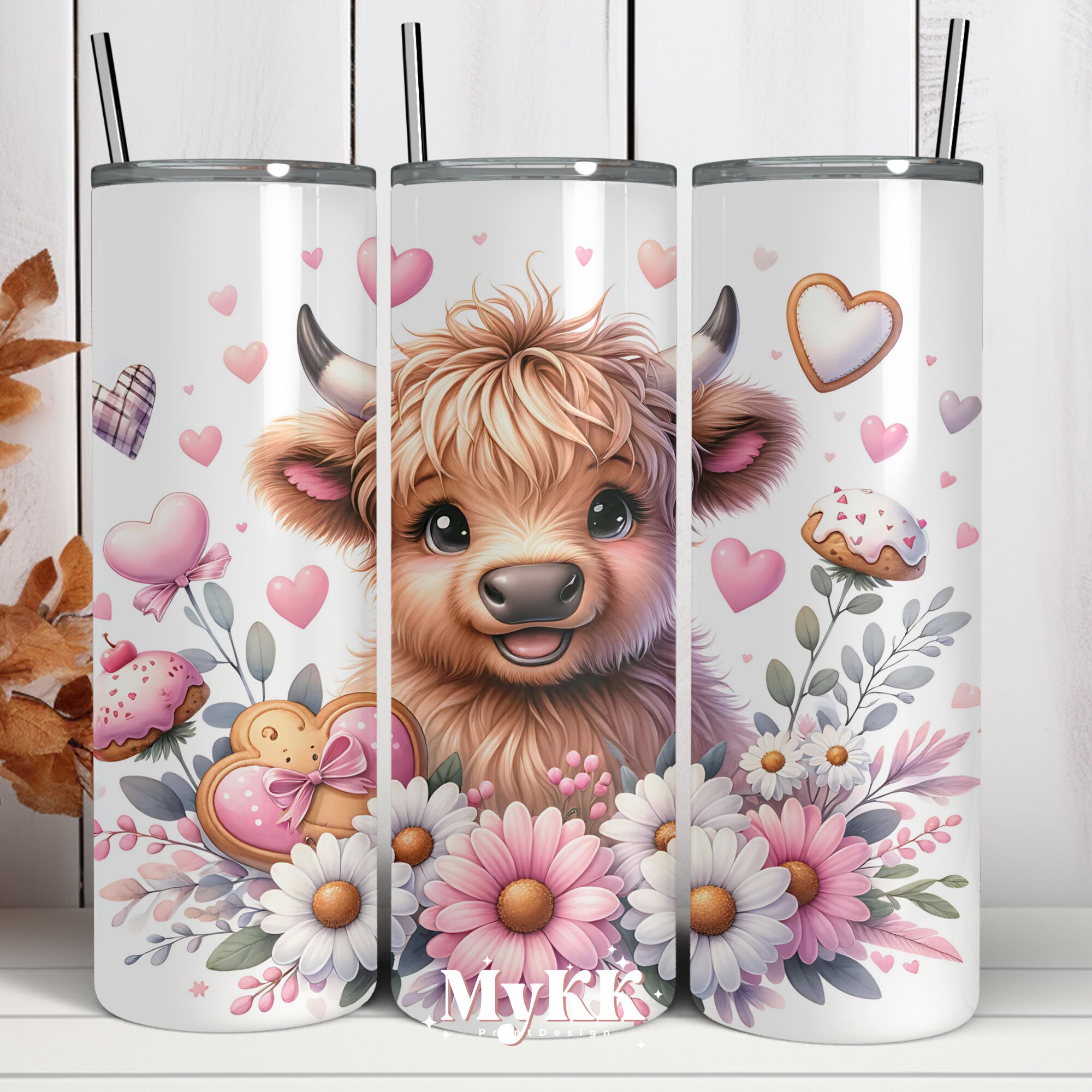 Cute Highland Cow Flower Tumbler Png 20 Oz Skinny Tumbler Sublimation ...
