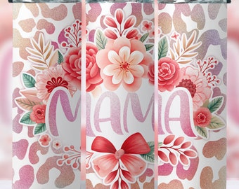 Mama Floral Tumbler Wrap, 20oz Skinny Tumbler Sublimation Design, Mother's Day Tumbler, Mom Aesthetic Floral, Mama Floral Png, Leopard Png