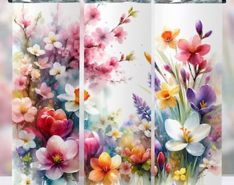 Spring Wildflowers Tumbler Design, 20oz Skinny Tumbler Sublimation Design, Floral Tumbler Design, Flowers Tumbler Wrap, Instant DIGITAL ONLY