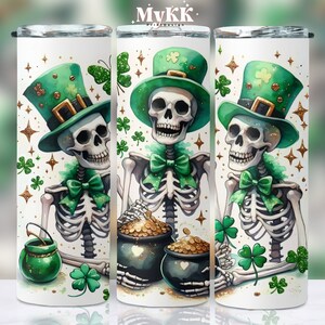 Skeletons St.Patrick&#39;s Day Tumbler Wrap, 20oz Tumbler Sublimation Design, St.Patricks Tumbler Wrap, St.Patrick&#39;s Png, Shamrock Tumbler Wrap