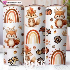Autumn Cute Fox and Rainbow 20oz Skinny Tumbler Sublimation Design, Cute Fox Tumbler Png, Cute Fox, Autumn, Cute Fall Fox, Fall Pumpkin