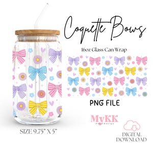 Coquette Bows Floral 16oz Libbey Glass Can Wrap, Retro Coquette Glass Can, Coquette Libbey Wrap Sublimation Design Png, Design Download