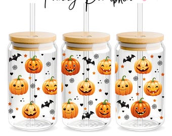 Funny Pumpkin Libbey Glass Wrap, 16oz Libbey Wrap Sublimation Design Png, Glass Can Wrap PNG, Pumpkin Glass Cup, Halloween, Design Download