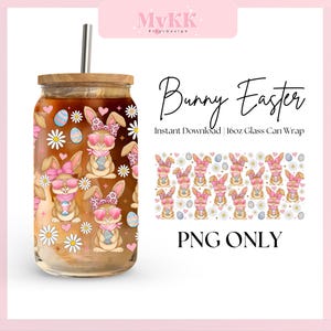 Bunny Easter Daisy 16oz Libbey Glass Can Wrap png, Cute Easter, Bunny Libbey Wrap Sublimation Design Png, Bunny Wrap png, Design Download