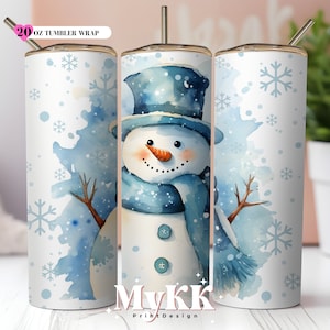 Cute Snowman Christmas & Snowflake 20oz Skinny Tumbler Sublimation Design, Christmas Gift, Christmas Tumbler Wrap, Xmas Png, Cute Christmas