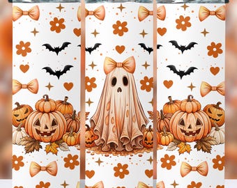 Ghost Bows Coquette, 20oz Skinny Tumbler Sublimation Design, Cute Ghost, Halloween PNG, Ghost Pumpkins, halloween Fall Png, Digital Download