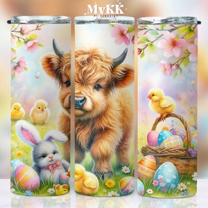 Easter Highland Cow Tumbler Png, 20oz Tumbler Sublimation Design, Gnome Tumbler Wrap, Easter Day Png, Highland Cow Tumbler, Digital Download