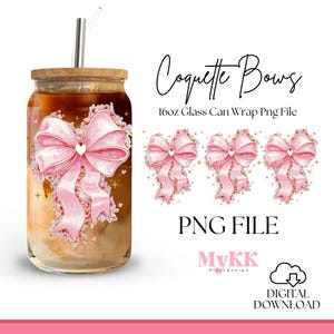 Coquette Bows Floral 16oz Libbey Glass Can Wrap, Coquette Glass Can, Bow Png, Coquette Libbey Wrap Sublimation Design Png, Design Download