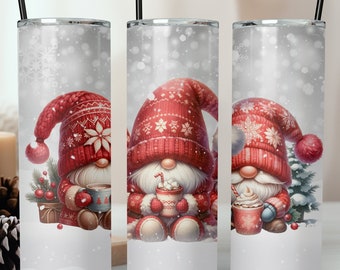 Cute Gnomes Snowflake Tumbler Wrap 20oz Skinny Tumbler Sublimation Design, Winter Gnomes Christmas Sublimation Design, Winter Tumbler Wrap