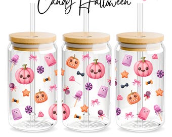 Candy Halloween Libbey Glass Wrap, 16oz Libbey Wrap Sublimation Design Png, Glass Can Wrap, Halloween Glass Cup, Pumpkin, Design Download