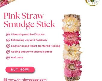Pink Straw Flowers and White Sage 4" Smudge Sticks