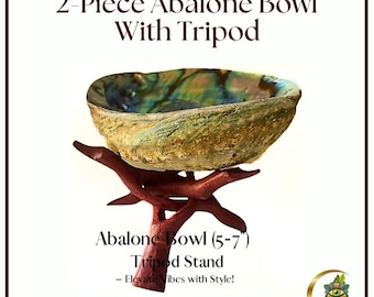 2pc Abalone Smudge Bowl 5-7" & Wooden Tripod Stand - Sacred Space Essentials