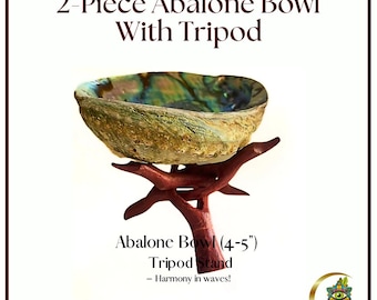 2pc Abalone Smudge Bowl Medium & Wooden Tripod Stand - Sacred Space Essentials
