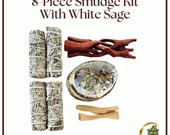 White Sage Smudge Kit: Abalone Bowl, Palo Santo, Wooden Stand